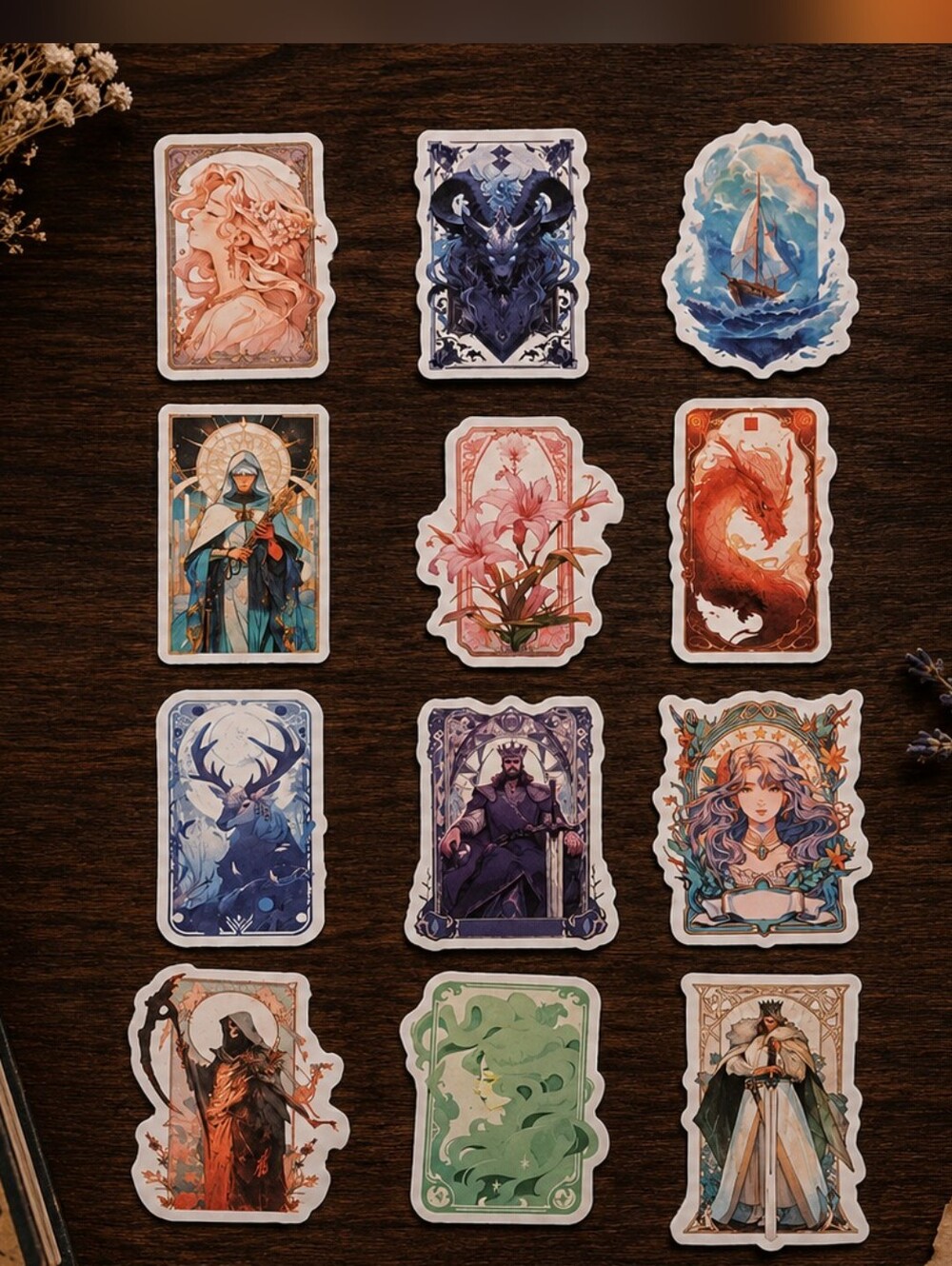 3 for $20 Pack 12 Fantasy Art Tarot-Style Stickers Set New